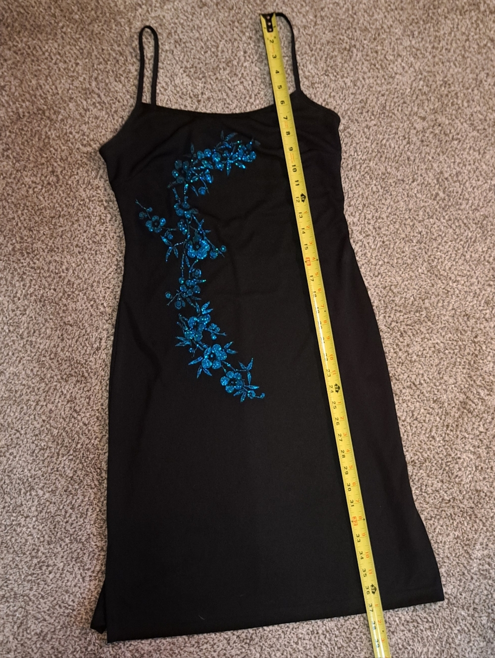 Vintage 90s Y2K La Belle Formal Prom Black Dress, Turquoise Floral Size Medium - Picture 6 of 10